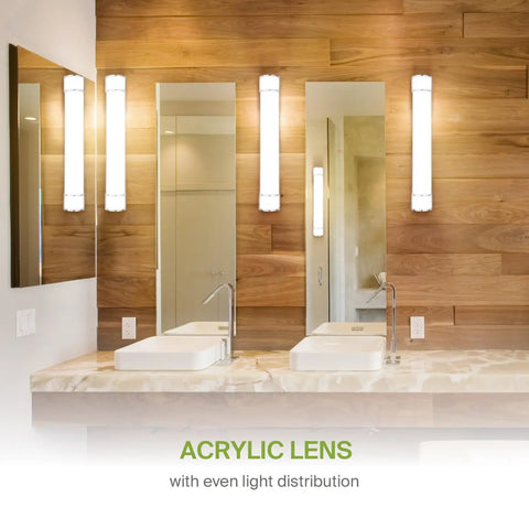 Lit 36 Inch Vanity Light Fixture For Your Bathroom above mirrors, wooden wall, energy-efficient LED lighting