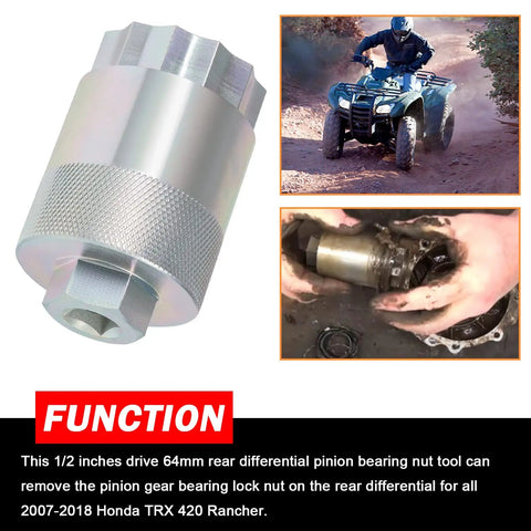 64mm Rear Differential Pinion Bearing Nut Socket Fits Honda TRX 420 Rancher 1/2 Drive Replacement Tool, cold rolled steel construction.
