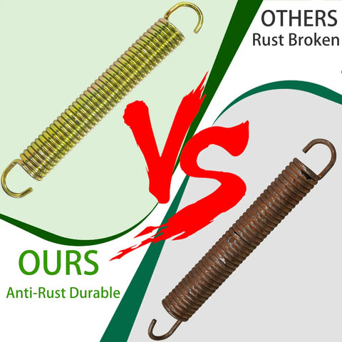 Comparison of anti-rust durable extension spring with hook ends to rusted model for lawn tractors, fits 732-04746 MTD Troy-Bilt Cub Cadet.