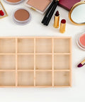 Straight Up Premium Solid Wood Jewelry Tray With 12 Divided Compartments For Rings Bracelets And Earrings Sturdy Desk Organizer on clean vanity.