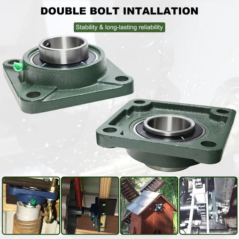 Pro Grade Ucf21032 Pillow Block Bearings Two Pack Square Flange Four Bolt Bearing Steel With Two Inch Bore Self Aligning Hub image displaying double bolt installation and rugged design.