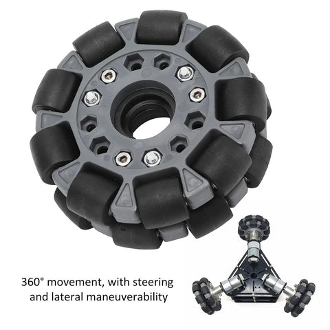 100mm omni wheels for robots providing 360-degree movement and durable steering for robot race vehicles and DIY rovers.