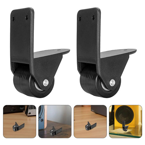 2 Piece L Shape Plate Side Mount Rigid Casters For Mobile Speakers And Workbenches Black PVC Rubber Wheels In Use Images