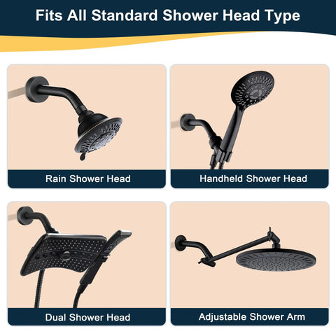 Solid Brass Shower Arm With Flange 6 Inch Wall Mounted Pipe Extension For Fixed Shower Head And Handheld Showerhead In Oil Rubbed Bronze Easy Breezy Install Durable Leak Resistant Construction with various shower types on display