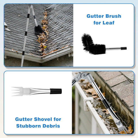 Ground Level Gutter Cleaner Kit With 13.1Ft Adjustable Pole, 180 Degree Pivoting Head, Replaceable Brush, 10-Section Design For Easy Debris Scrape, No Ladder Needed in use cleaning gutters.