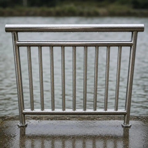 Heavy Duty Outdoor Railing Guardrail For Balcony And Deck Crafted From Top Shelf 304 Stainless Steel, sleek design near water.