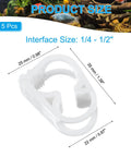 Close-up of Five Pack Plastic Tubing Clamps 1 Quarter To 1 Half Inch Adjustable Hose Clamp Set with size dimensions.