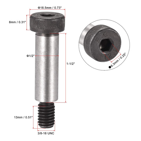Alloy Steel Hex Socket Shoulder Bolts 1-1/2 Inch Shoulder Length 1/2 Inch Shoulder Diameter 3/8-16 UNC Thread 2 Pack