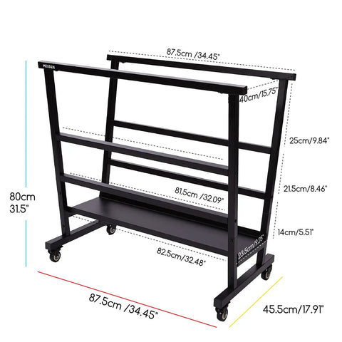 Badass Heavy Duty Metal Art Storage Rack With Zero Sagging 110 Lb Capacity Rock Solid Canvas Print Display Stand, dimensions shown.