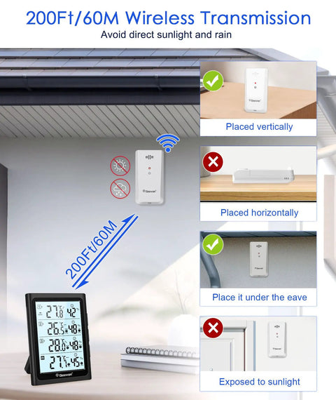 Wireless Remote Outdoor Sensor For Weather Stations, Outdoor Temperature And Humidity Monitor, 200 Ft Transmission
