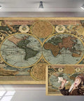 Vintage World Map Backdrop 10x8ft Large Photography Background Antique Parchment Style For Travel Adventure Decor