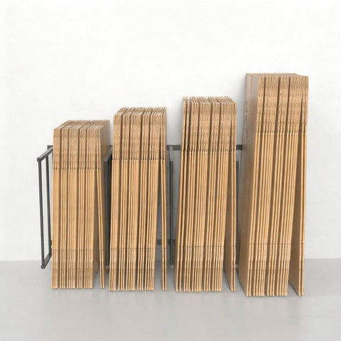 Hella Sturdy Portable Carton Storage Rack Cardboard Box Organizer with stacked cardboard boxes on a steel frame.