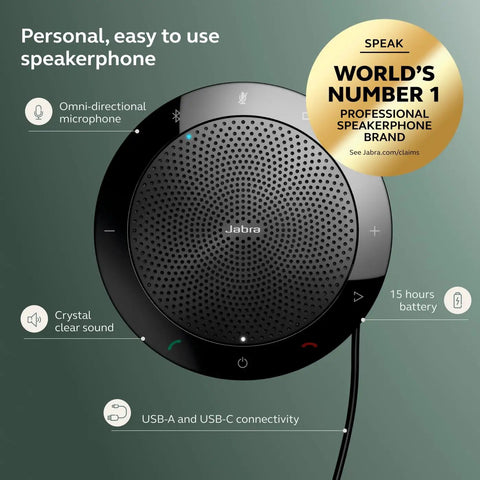 Speak 510 Portable Conference Speaker for Meetings and Calls with Rock Solid Sound USB or Bluetooth Wireless Connectivity