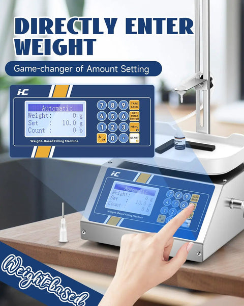 Close-up of digital interface for No Hassle Auto Fill Peristaltic Pump Liquid Filling Machine for 1-50 Ml Bottles.
