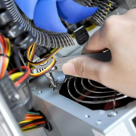 Using 11 Piece Right Angle Screwdriver Set With One Quarter Inch Mini Ratchet Wrench in tight computer case space