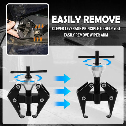 Pro Grade Windshield Wiper Arm Removal Tool Kit demonstrating pulling action with adjustable carbon steel arms