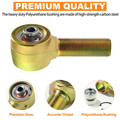 7/8-14 Right Hand 4130 Chromoly Rod Ends with 9/16 Bore for Steering Tie Rods, showcasing durable polyurethane bushing and precision threads.