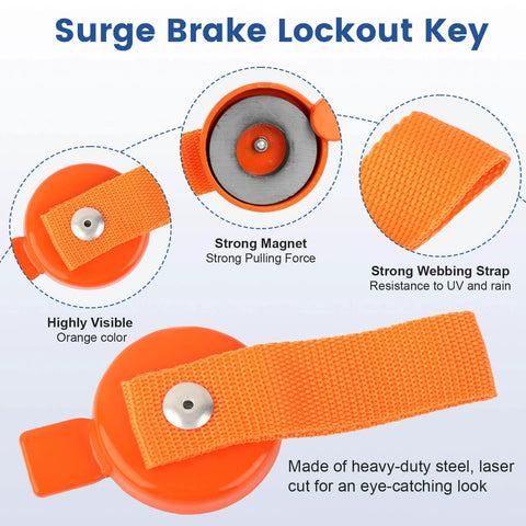 QCG Surge brake lockout key set, orange two-pack with magnetic head and heavy-duty strap.