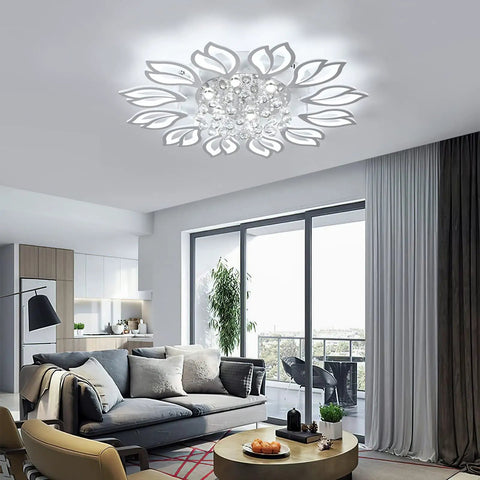 Led Flower Ceiling Light With Remote Dimmable Modern Flush Mount Chandelier in living room, acrylic petals, 70W 4200Lm
