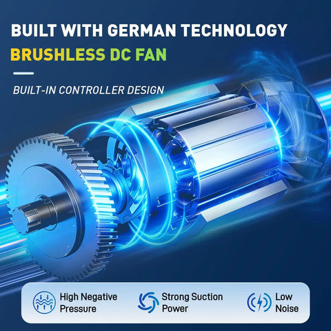 Close-up of Heavy Duty Laser Fume Extractor With Multi Stage Filtration and Powerful Airflow's brushless DC fan with built-in controller.
