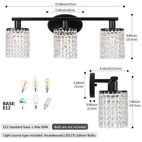 Gold Crystal 3 Light Vanity Light Over Mirror, Modern Bathroom Fixture With Durable Metal Construction, Glam Gold Finish