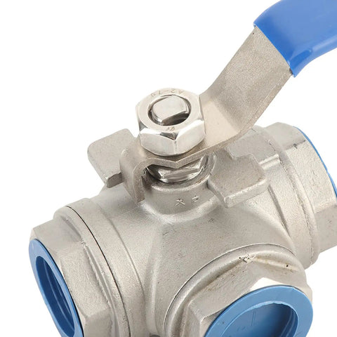 Heavy Duty One Inch Three Way L Type Ball Valve Female Threads 304 Stainless Steel with blue twist handle for plumbing