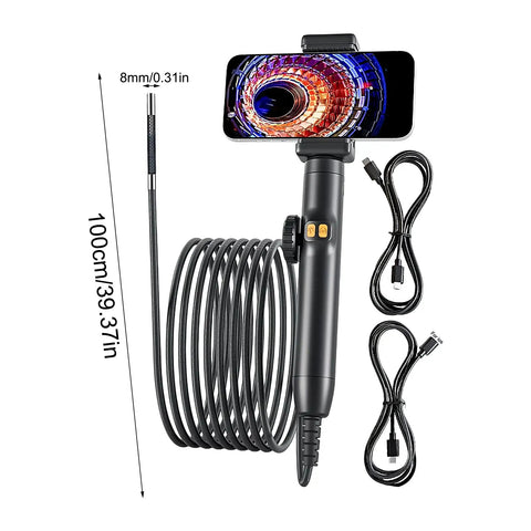 Badass Waterproof Industrial Borescope Camera Rocking A Flexible Articulating Tip For Sweet Real Time Views Of Gritty Pipes And Motors On Any No Sweat Weekend Gig, featuring 100cm cable and 8mm lens.