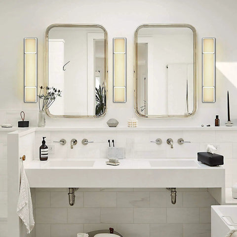 Bathroom with 27 Inch LED Vanity Light Fixture Dimmable 28W Glass Modern Bathroom Lighting Over Mirror Wall Mount Silver Finish