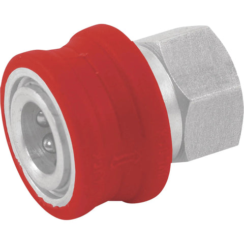 Insulated Quick-Connect Coupler For Pressure Washer, 1/4in NPT-F, 5000 PSI, 12 GPM, Stainless Steel With Red Heat-Resistant Sleeve