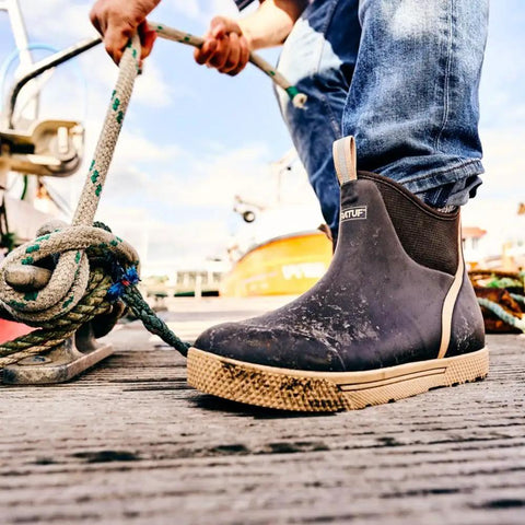 Wheelhouse Ankle Deck Boot For Men Brown With Dual Density Comfort Insole And Slip Resistant Outsole Built For Severe Wet Conditions Wider Fit Order Down A Half Size For Tough As Nails Comfort on dock