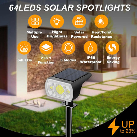 10 Pack Dope Solar Spotlight Outdoor Lights With 64 LEDs 1000 Lumens 3 Lighting Modes IP66 Weatherproof Adjustable Head display