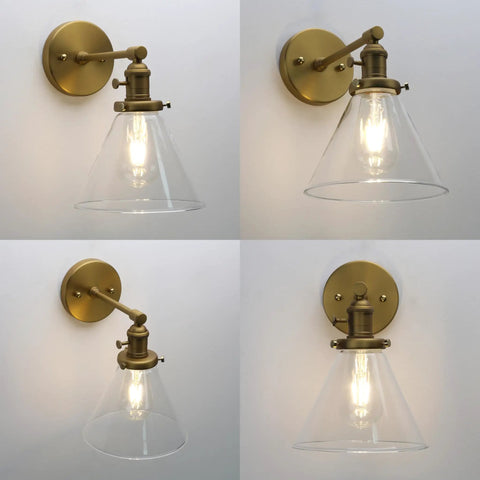 Antique Industrial Wall Sconce 1 Light With Cone Glass Shade Handblown Vintage Lampshade Old School Charm For Bathroom Kitchen Bedroom E26