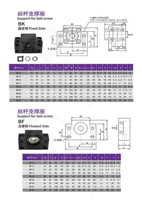End Support For Ballscrew EK12 EF12 For Linear Rail SFU Systems, Rock Solid Bearing Unit For Precise CNC Motion, Smooth Glide And Reliable Alignment, EF12 EK12 C5 Compatible, BK fixed side and BF floated side diagrams