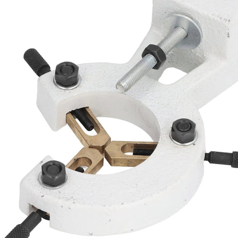 Close-up of Heavy Duty Metal Steady Rest And Center Frame Stabilizer For Mini Lathe WM210 MX210 8X16 INCH, detailing clamp mechanism.