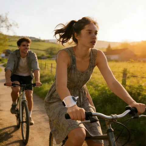 Cyclist wearing Silicone Wrist Bottle With Hand Strap For Ultra Portable Hydration On The Go, Perfect For Running Cycling Yoga And Fitness