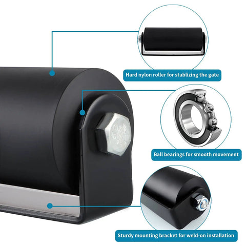 Slide Gate Guide Roller 6 Inch Nylon Roller With Beefy C Bracket For Sliding Gates Durable Nylon Wheel And Heavy Duty Steel Bracket With Easy Glide Performance 2.48 Inch Diameter And 6 Inch Length, close-up view