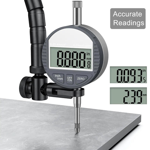 Digital Dial Indicator Set With Magnetic Base And Flexible Arm, 0 To 25.4 mm Range, 0.001 Inch Accuracy on metal surface