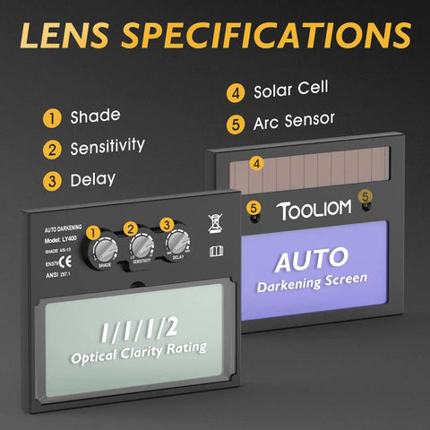 Lens specifications of Big Viewing Welding Helmet With True Color Auto Darkening Four Sensor System