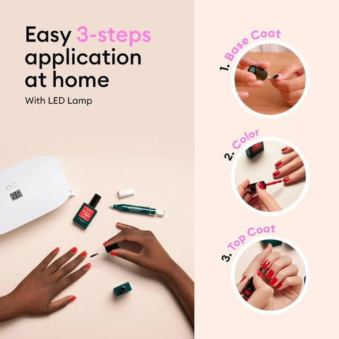 Applying Green Flash Slim LED Nail Gel Kit With 24W Lamp And Complete Set Base Coat Top Coat Poppy Red Pink Polish