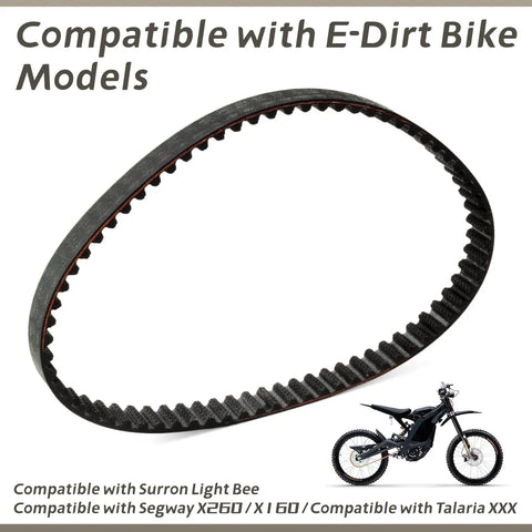 560 8MGT 16 Drive Belt Replacement For Surron Light Bee And Segway X260 X160 Talaria XXX E Bikes displayed with bike