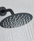 Matte Black Shower System With 8 Inch Round Shower Head And Handheld Spray Brass Rough In Valve Durable Stainless Steel Hose