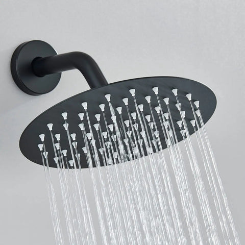Matte Black Shower System With 8 Inch Round Shower Head And Handheld Spray Brass Rough In Valve Durable Stainless Steel Hose