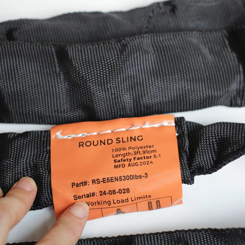 Label of Black Heavy Duty Polyester Endless Round Lifting Sling, 6 Feet Delivers 5300 Lbs Vertical, 4240 Lbs Choker.