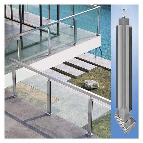 Slick Stainless Steel Corner Railing Post Kit Built Like A Tank For Decks Pools And Balconies shown with tempered glass railing.