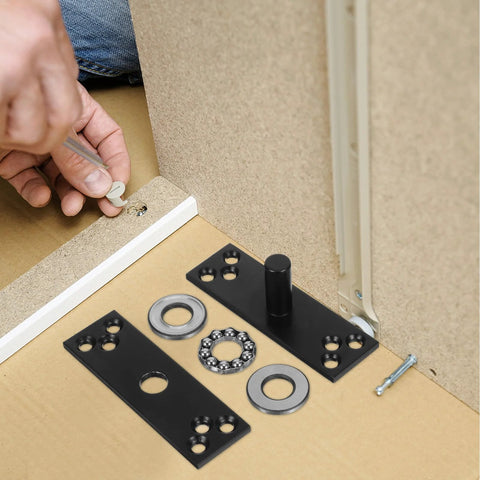 Beefy Hidden Door Hinge 360 Degree Stainless Steel Concealed Pivot for Cabinets and Bookcases parts on wooden surface