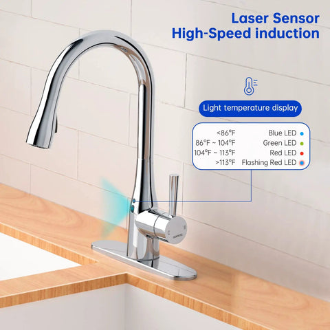 Touchless Kitchen Faucet With Pull Down Sprayer, Motion Sensor Hands Free, 270 Degree Swivel, Chrome Finish in a kitchen