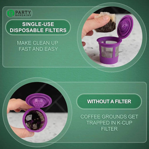 Compact Disposable Coffee Filter Liners For Keurig Reusable Pods, demonstrating use and benefit of slim paper inserts.