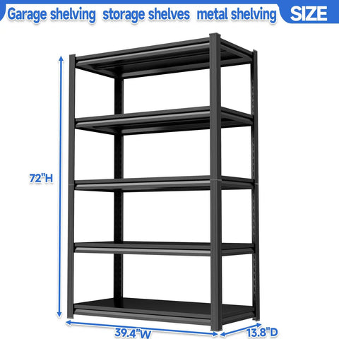 Rock Solid Five Tier Metal Bookshelf Featuring Adjustable Steel Shelves And Double Reinforced Columns Heavy Duty Storage Shelving Unit 72H x 39.4W