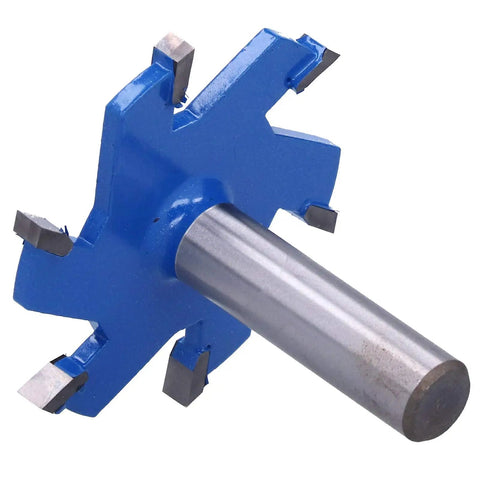 Solid Yg8 Alloy 6-Flute Router Bit With Tough Carbide Tip for clean T slot wood routing, blue finish, solid carbide tips.