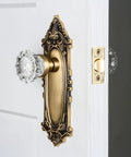 Victorian Plate And Interior Crystal Door Knob With Ornate Decorative Plate For Large Vintage Or Modern Doors, fluted crystal knob